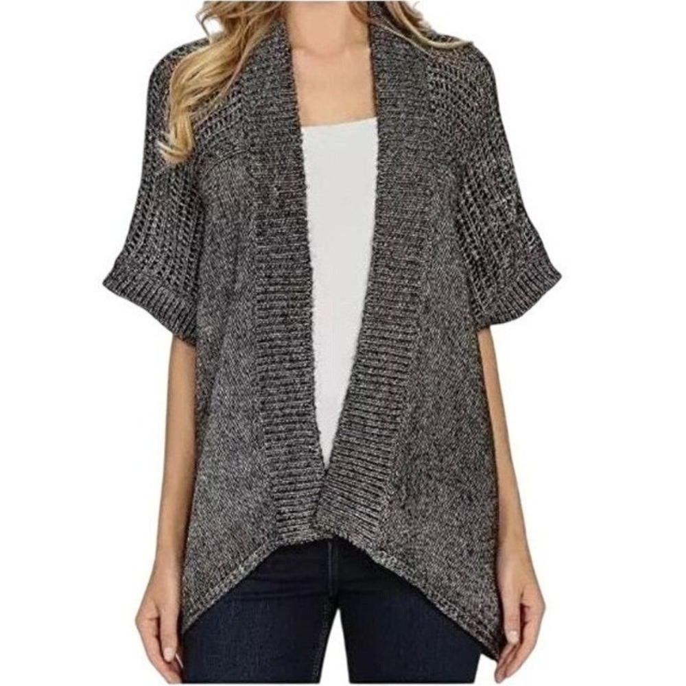 Lole Womens Gray Marled Chunky Knit Open Front Cardigan Short Sleeve SM SM/PM